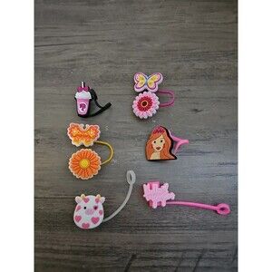 Straw Toppers Pink Barbie Flower
